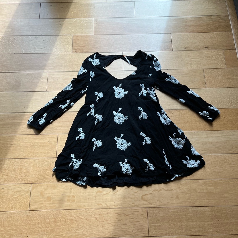 Free People Black Mini Dress with White Floral Accents